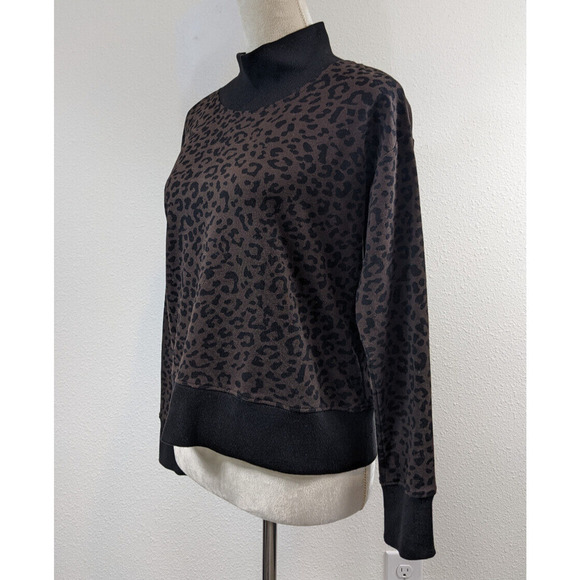 Vince Camuto Mock Neck Sweatshirt Brown Black Leopard Print Sz XXS Long Sleeve - Picture 4 of 9